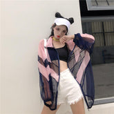 Oversize-Bomberjacke mit transparentem Mesh-Patchwork